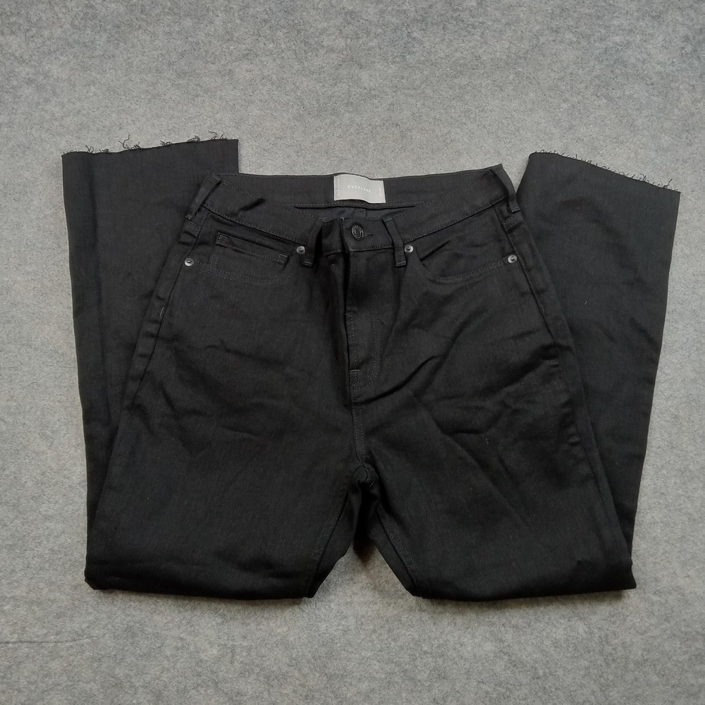 Everlane‎ Jeans Womens 29 Black High Rise Straight Leg Denim Raw Hem Frayed